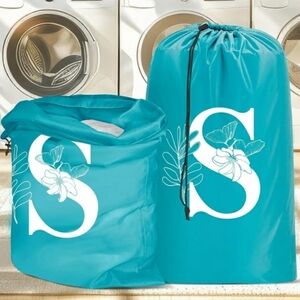 2 Pack Turquoise Personalized XL Laundry Bags *LETTER S* Portable Hamper 24 x 36